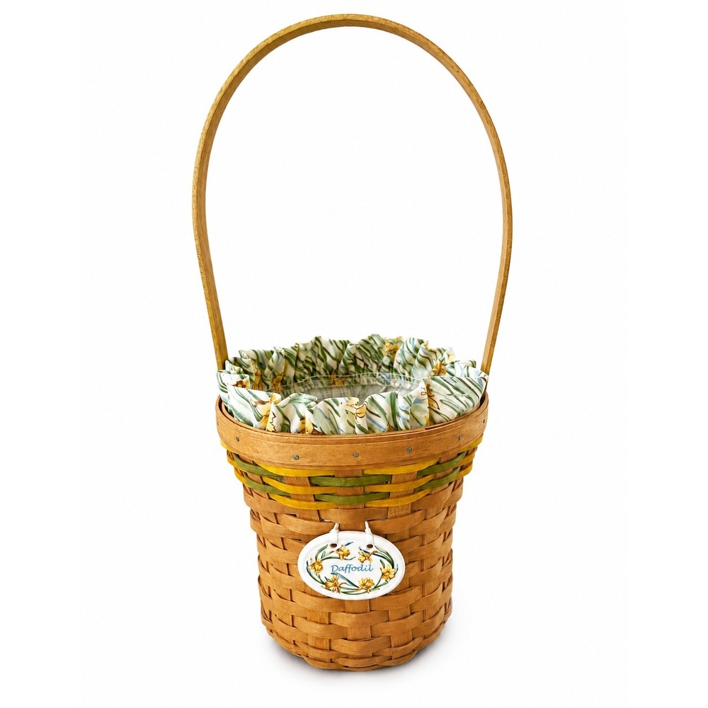 Longaberger Daffodil Handmade Basket & Liner Full Size 16" May Series 2008 Charm